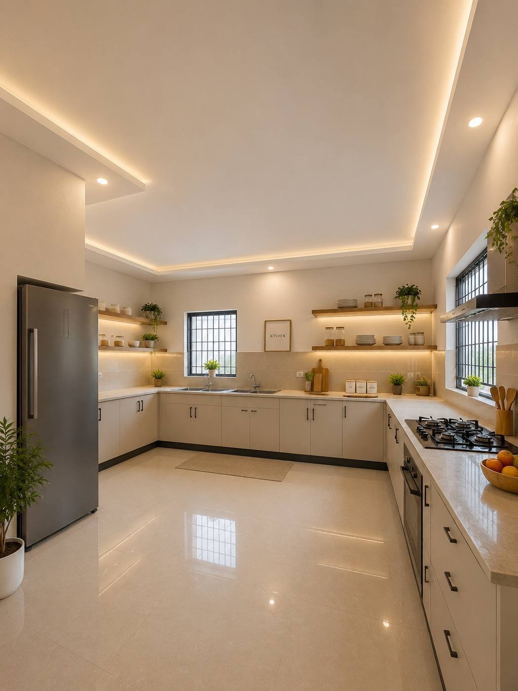 Resident kitchen with shared counters and appliances at a girls hostel in Lahore